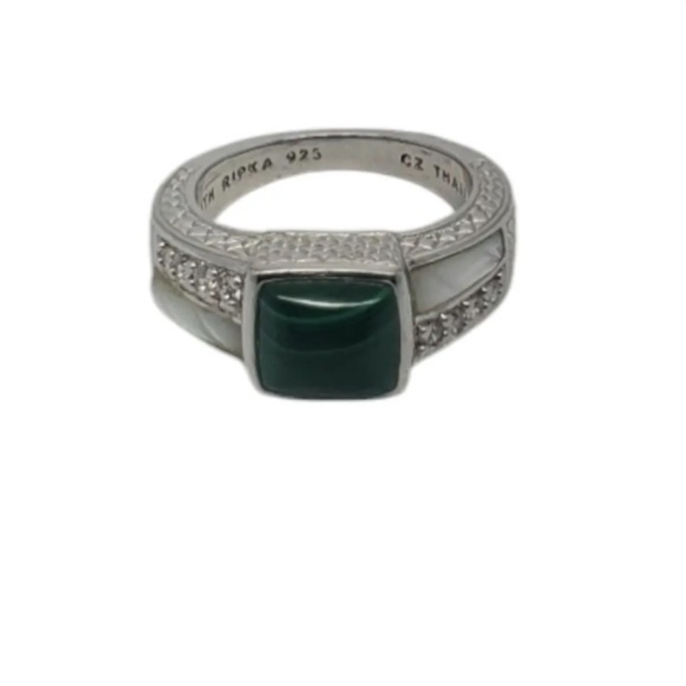 Judith Ripka sterling silver Malachite CZ ring